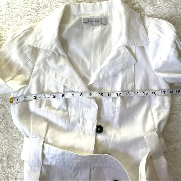 ZARA White 100%  Linen Belted Summer Jacket Small - Picture 10 of 15